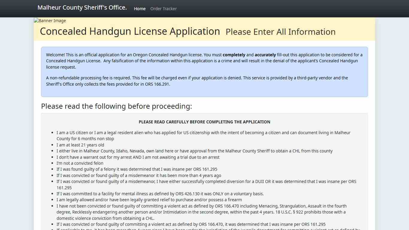 Malheur County Sheriff's Office Online Concealed Handgun License.